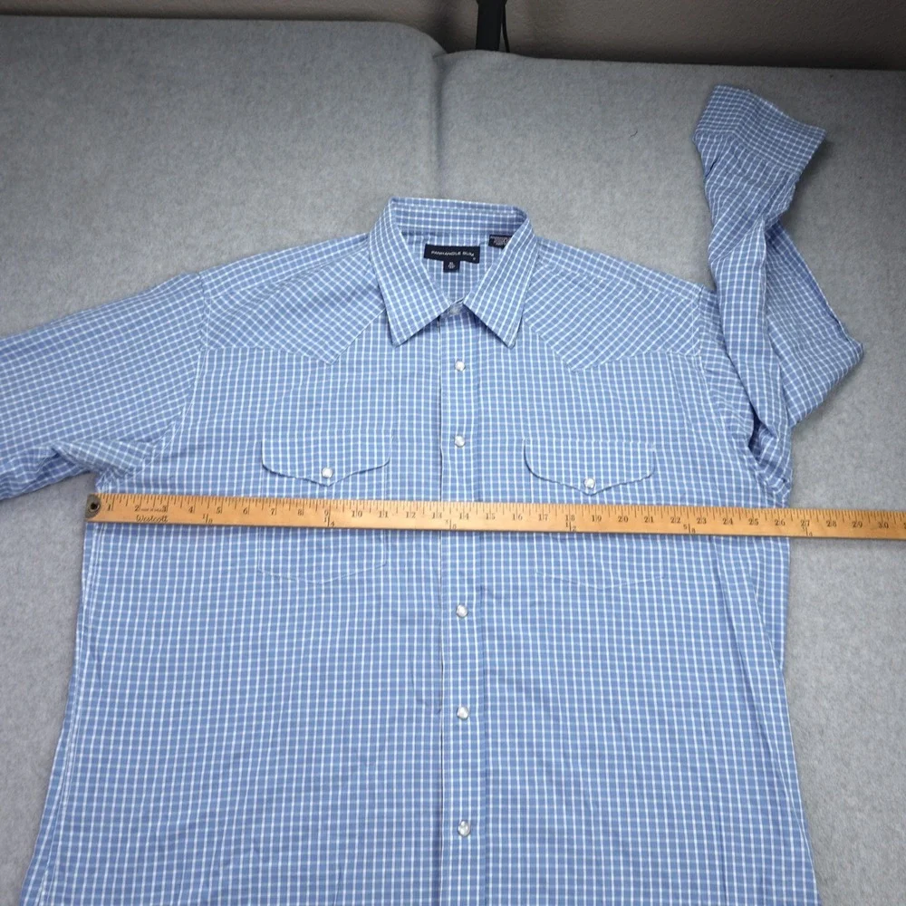 Panhandle Slim‎ Shirt Mens XL Blue Gingham Plaid Western Pearl Snap
